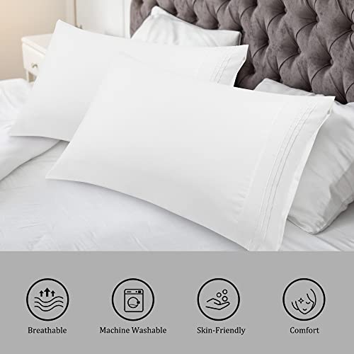 PiccoCasa Brushed Microfiber Pillowcases 2 Pack Soft Breathable Pillow Covers with Embroidery - Image 2