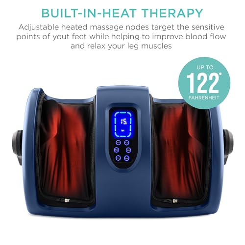 Image of Best Choice Products Shiatsu Foot Massager with Heat for Plantar Fasciitis & Neuropathy, Kneading Foot & Calf Massager with Remote, 360 Adjustable Handle, Rolling & Compression Massage - Navy