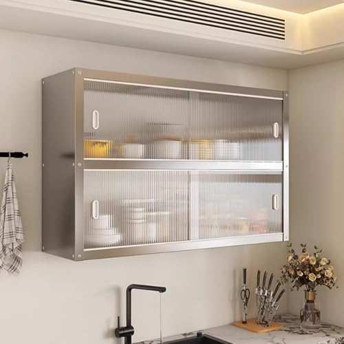 Étagères murales inox 2 niveaux 150cm avec portes acrylique pour rangement cuisine - 2