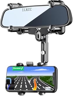 Rearview Mirror Phone Holder for Car, 360° Rotating and Retractable Multifunctional Rear View Phone Mount, Upgraded Four Corners Fixed Anti-Shake Fit All Smartphones & Bigger Vehicle