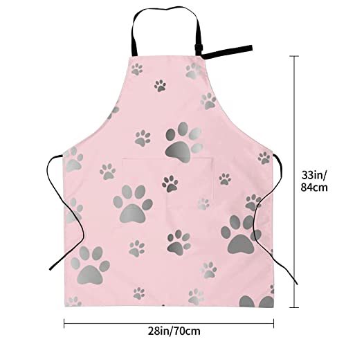 Perinsto Cute Dog Paws Pink Waterproof Apron With 2 Pockets Kitchen Chef Aprons Bibs For Cooking Baking Painting Gardening Grooming #TOP5