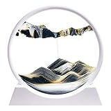 HYUGF Moving Sand Art Liquid Motion, 3D Deep Sea Sandscape Picture Decor, White Round Glass Frame Display Flowing Sand, Sand Art Gift for Kids Adults Desktop Decoration (Black, 12')