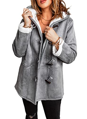 Damenjacke aus Kunstleder mit Hornknöpfen, Sherpa-Fleece gefüttert - Grau - Klein Cover