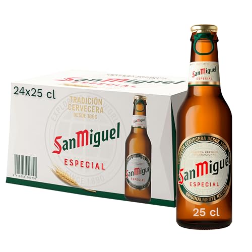 San Miguel Especial Lager, Pack 24 Botellas de 25cl, Cerveza Premium Española, Calidad Tradicional y Sabor Refrescante, 5.4% Volumen de Alcohol