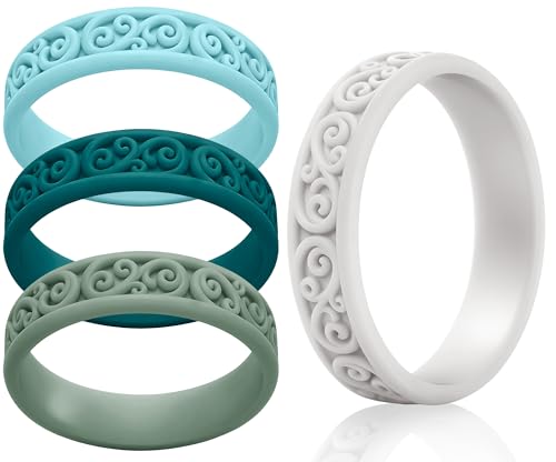 ThunderFit Silicone Rings for Her, Wedding Bands for Women, Modern Classic Bridal Sets, 5.5mm Wide, 1.9mm Thick, Women's Rubber Engagement Bands, Variety Multipack 4-6