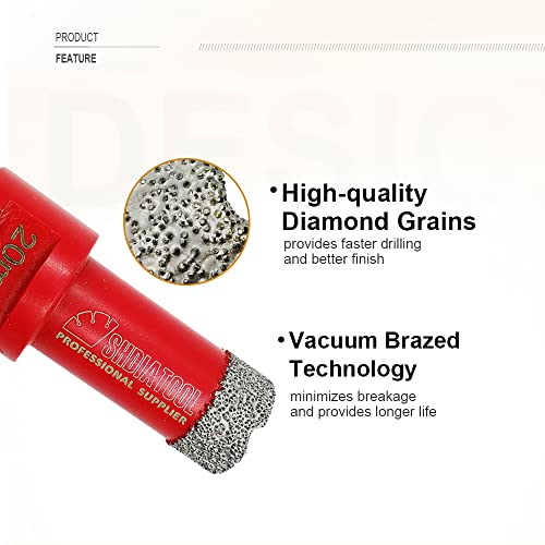 SHDIATOOL Diamond Core Drill Bit,Hole Saw Diameter 20mm 4/5" M14 Thread Vacuum Brazed for Concrete Granite Marble Porcelain Tile Masonry Brick,3PCS - Image 4