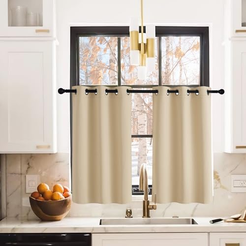 PONY DANCE PONY DANCE Scheibengardinen Modern Kurze Blickdichte Gardinen für Küchenfenster 2er Set H 90 x B 106 cm Verdunklungsvorhänge mit Ösen Thermogardinen Kälteschutz, Biscotti Beige - Produktansicht 9 | Tages Deals