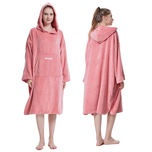 Hiturbo Plüsch-Wickelmantel, Fleece-Handtuch, tragbare Decke mit Tasche, übergroßer Kapuze, Surfponcho für Aquatics und Zuhause (Rosa) Cover
