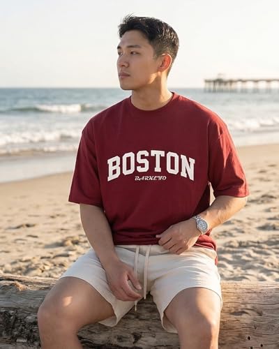 Image of BARKEYO Men's Half Sleeve Round Neck French Terry Graphic Print Oversized Tshirt for Man (Boston-ft) Pack of 2 (in, Alpha, XL, Regular, Red)