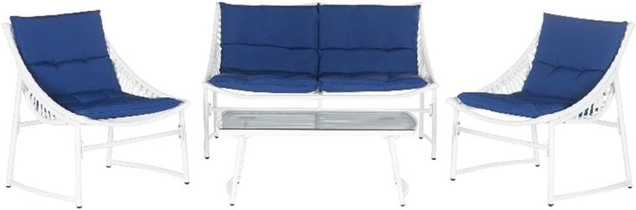 Pemberly Row 4 Piece Outdoor Seating Set, Durable Patio Furniture with Table, Contemporary Style for Deck, Porch, or Garden Relaxation and Entertaining, Comfortable Outdoor Chairs and Table