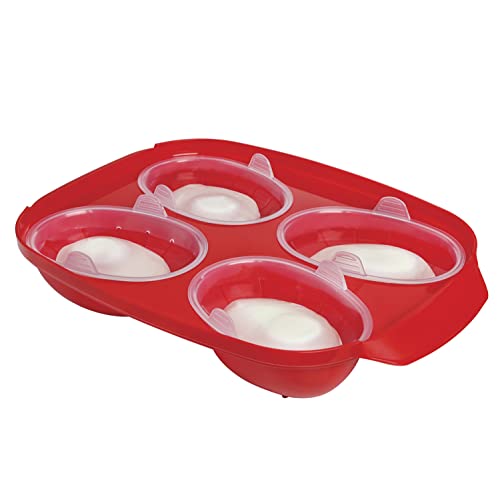 Sistema 1150 Microwave Egg Poacher | Up to 4 Eggs | Leakproof Egg Poacher Cups with Lid | BPA-Free | Red
