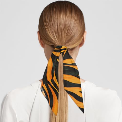 Tiger Print Square Silk Scarf for Women, 23.6" Lightweight Fashion Scarves Wraps, Silk Like Hair Neck Scarf Headband Bandanas for Ladies4