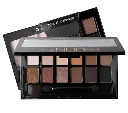 Highly Pigmented 12 Nude Eyeshadow Palette - Perfect for Smoky, Shimmer, and Matte Black Eye Makeup. Includes Brushes for Natural, Everyday Look - Ideal for Women and Girls