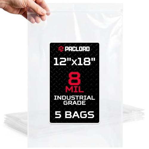 12" x 18" Heavy-Duty Medium Zip Plastic Bags, 5 Count