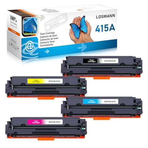 LOSMANN 415A con Chip Cartucho de tóner Compatible para HP 415A 415X Reemplazo para Color LaserJet Pro MFP M479fdw M479fnw M479fdn M479dw M454dn M454dw M479 M454 W2030A W2031A W2032A W2033A (4 Pack)