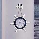 WENJIA Große Wanduhr Mittelmeer-Schiffsruder-Wanduhr Nordische minimalistische dekorative kreative Kunst-Wanduhr Holz leiser Betrieb für Schlafzimmer/Wohnzimmer/Küche/Buchhandlung/Café