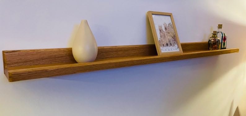 Image of Solid Sheesham Wood Floating Wall Shelf - Natural Wooden Wall Mounted Shelf for Living Room, Bedroom, Kitchen, Bathroom & Home Decor