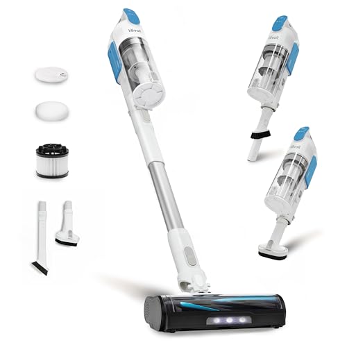 LEVOIT Cordless Vacuum Cleaner, Stick Vac with Tangle-Resistant Design, Up to 50 Minutes, Powerful Suction, Rechargeable, Lightweight, and Versatile for Carpet, Hard Floor, Pet Hair, White&Blue