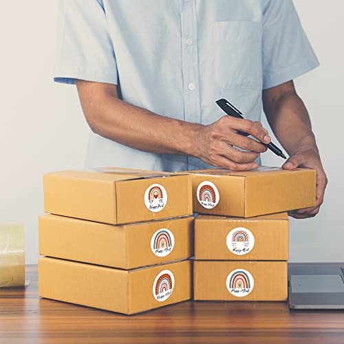 500Pcs Boho Happy Mail Stickers, Rainbow Stickers Cute 1.5 Inch, Decorative Thank You Stickers Roll For Sealing, Packaging, Mailers, Small Business, Online Retails, Cards, Brown,Rainbow #TOP5