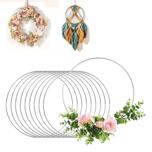 Metallringe zum Basteln, 10 Stück 20cm Dekoringe zum Hängen Silber, Bastelringe Metall, Deko Ringe zum Aufhängen, Traumfänger Ringe, Makramee Ring für Festival Kränze DIY Kunst und Handwerk Projekte