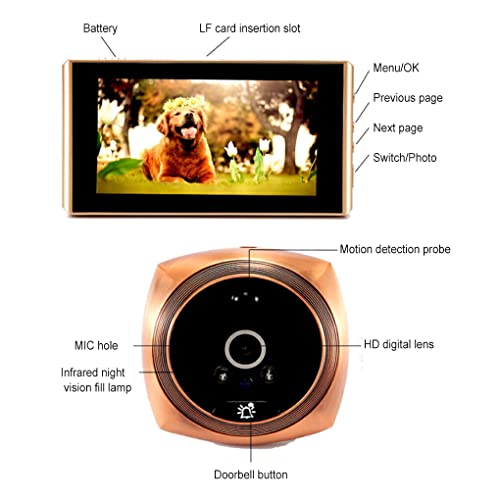 WIUSOODE Campainha com vídeo de 4,5 polegadas Visor de olho mágico intercomunicador Campainhas visua