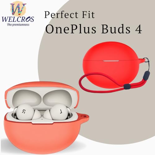 Image of WELCROS Soft Silicone Protective Case Cover for OnePlus Buds 4 (Lanyard Red)