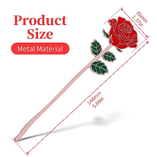 Bewudy Red Rose Bookmark Gift, Metal Book Page Holder for Reading Lovers, Teacher Appreciation Gifts Valentine Mother\'s Day Christmas Birthday Gift for Women Book Lovers (Red Rose)