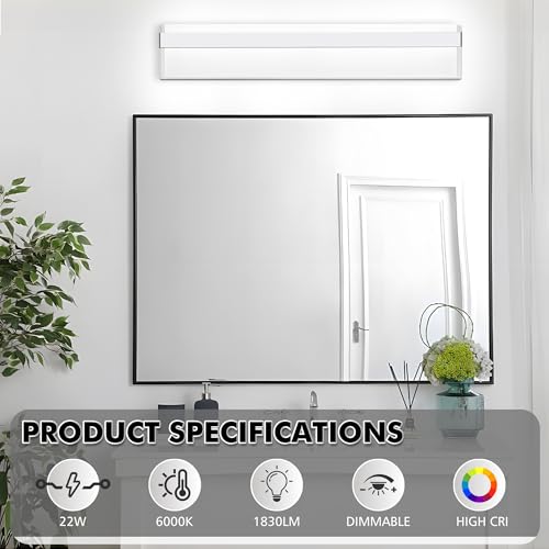 Image of LED Bathroom Vanity Light Fixture Over Mirror Chrome,Stainless Steel Vanity Light for Mirror 22W,6000K Cool White Over Mirror LED Lighting Fixture for Bathroom(25 Inch)