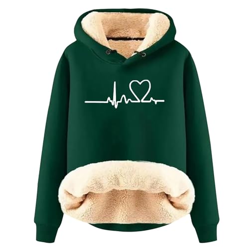Sweat à capuche chaud femme grande taille XXL pull vert en laine d'agneau