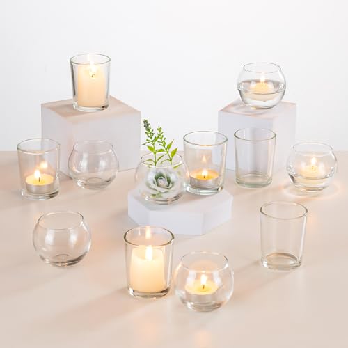 Romadedi Kerzenständer Glas Teelichthalter Tischdeko - 12er Set Kerzenhalter Windlicht Quecksilber Teelichter Votivkerzen Modern Deko für Hochzeit Tisch Wohnzimmer Weihnachten Adventskranz