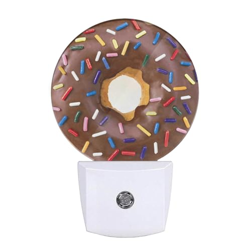 Image of Donut Night Light Doughnut Food Dessert Decorative LED Dusk to Dawn Plug-in Nightlight Auto Sensor for Bedroom Bathroom Hallway Living Room