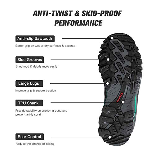 Clorts Women's Pioneer Hiking Boots Waterproof Suede Leather Lightweight Hiking Shoes Grey/Turquoise US Women Size 7.5 Medium Width - Thumbnail 4