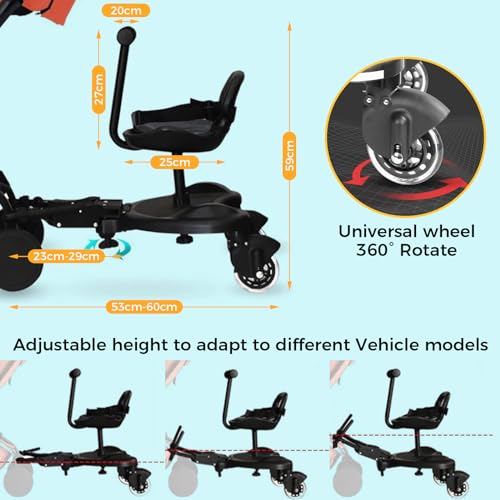 Miniatura 5 de Patinete Carro Bebe Universal, Buggy Board Con Asiento Cochecito Para El Segundo Niño, Patinete Y Asiento Universal Para Carrito De Bebé Negro, Patin Carro Para Bebe Apto Para Niños De 2 A 6 Nños