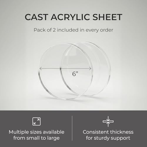 Image of Clear Plexiglass Sheet Round 6 Inch Diameter 1 /4 Inch Thick Pack of 2 Acrylic Sheet Cake Board Display Stand Flat Edge Polished Tabletop Protector for Crafts Coasters by Fab Glass and Mirror
