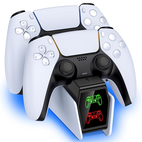 HELLCOOL Cargador Mando PS5 de Estación, Carga Rápida en 2-3 Horas/Indicador LED para Controller Inalámbricos DualSense/Edge, Accesorio PS5 para Mando Play 5