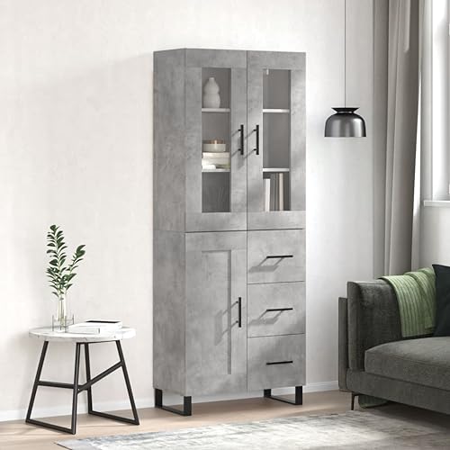 Frdhee Armario de esquina para salón, aparador, tablero alto, gris hormigón, 69,5 x 34 x 180 cm, material de madera, armario alto para cocina, salón, comedor, fácil de montar