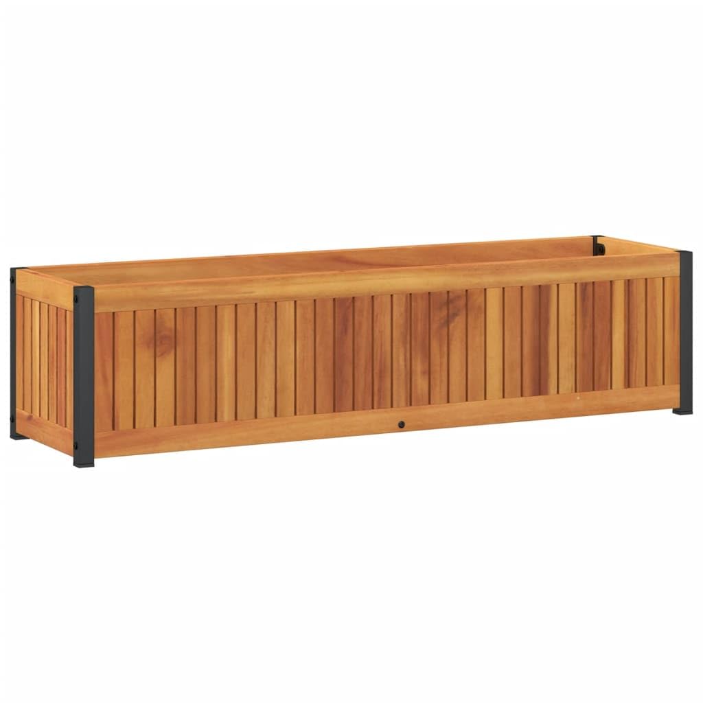 Sadzarka na kwiaty 110x30x27,5 cm lite drewno akacjowe stal | Stalowa rama malowana proszkowo, odporna na warunki atmosferyczne, konstrukcja z listwami wentylacyjnymi, idealna do wnętrz i