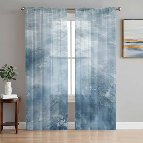 Xacozeein Summer Ocean Beach Sheer Curtains for Living Room Bedroom,