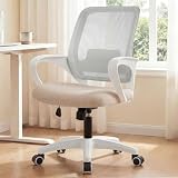 NEO CHAIR Office Desk Ergonomic Computer Mesh Chair with Lumbar Mid Back Support Adjustable Height Swivel Rolling Wheels Comfy Task Vanity Chair for Home Bedroom Study (Beige)