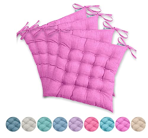 4er Set Sitzkissen Stuhl oekoTex 40x40 cm Baumwolle - Beere violett Sitzauflage Leinen-Optik Auflage Polster Stuhlkissen Sitzpolster mit Bändern Cover