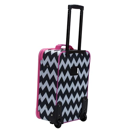 Image of Rockland Fashion Softside 2 Piece Luggage Set, Expandable, (14 inch Tote /19 inch Upright), Pink Chevron