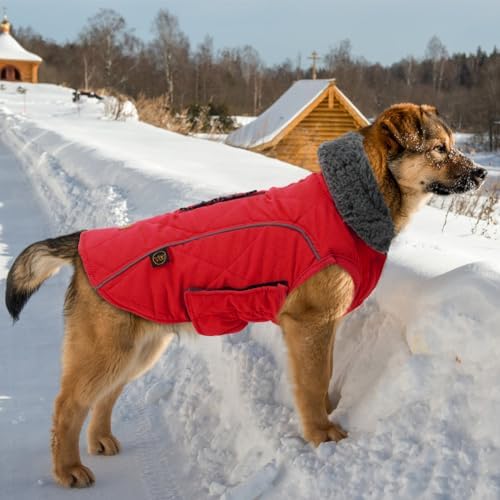 EMUST Winter Coat for Large Dogs, Windproof Dog Jacket for Cold Weather, Extra Warm Dog Winter Clothes for Small Medium Large Dogs, Red, XXL - 5