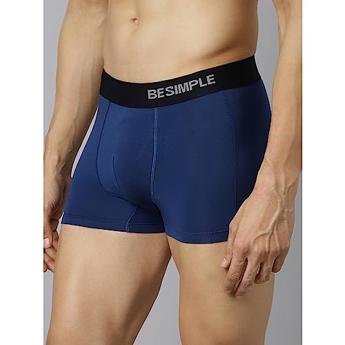 Image of BESIMPLE Men's Regular Fit Cotton Pack of 2 Without Printed Trunk | Anti-Bacterial and Microfibre Waistband | Underwear for Men Ultrasoft Waistband Stretchy Fabric