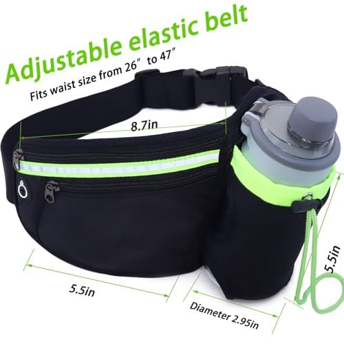 Guyode Bauchtasche mit Flaschenhalter, Laufgürtel, Running Belt, Trinkgürtel Laufen, mit Reißverschlusstaschen auf Reisen Joggen Wandern Hundespaziergänge Klettern (Flaschen Nicht Inklusive) Schwarz