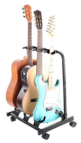 Rocktile Multistand Stand de 3 Guitares avec roulettes pour guitares E/A - Les Beatles, Paul McCartney, John Lennon, RIngo Starr, George Harrison Rocktile Multistand Stand de 3 Guitares avec roulettes pour guitares E/A – Image 4