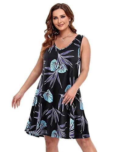 Image of BELAROI Women Casual Summer Dresses Plus Size Sundress V Neck Swing Tank Dress Sleeveless Criss-Cross Beach Cover Ups Pockets