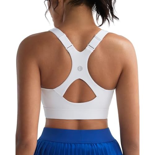 RUNNING GIRL White Sports Bras for Women,Adjustable Strappy Running High Support Sports Bra with Sewn in Pads(3182_White_S)