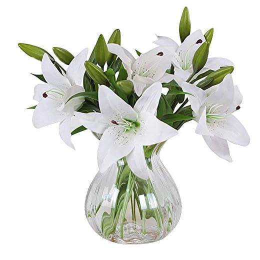 Meiwo Konstgjorda blommor, 5 stycken äkta touch latex konstgjorda liljor blommor i vaser bröllopsbuketter/heminredning/fest/grävarrangemang (vit)
