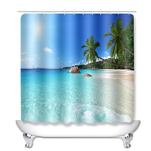 Duschvorhang Cyan Blue Tree Badezimmerteppich 4-Teiliges Set, Duschvorhang 180x180 Polyester+Badematte rutschfeste(45x75… – Bild 3