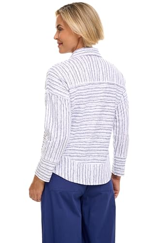 Habitat Clothes Escape Bali Stripe Cotton Slub Seaside Button Placket Long Sleeve Tee White3